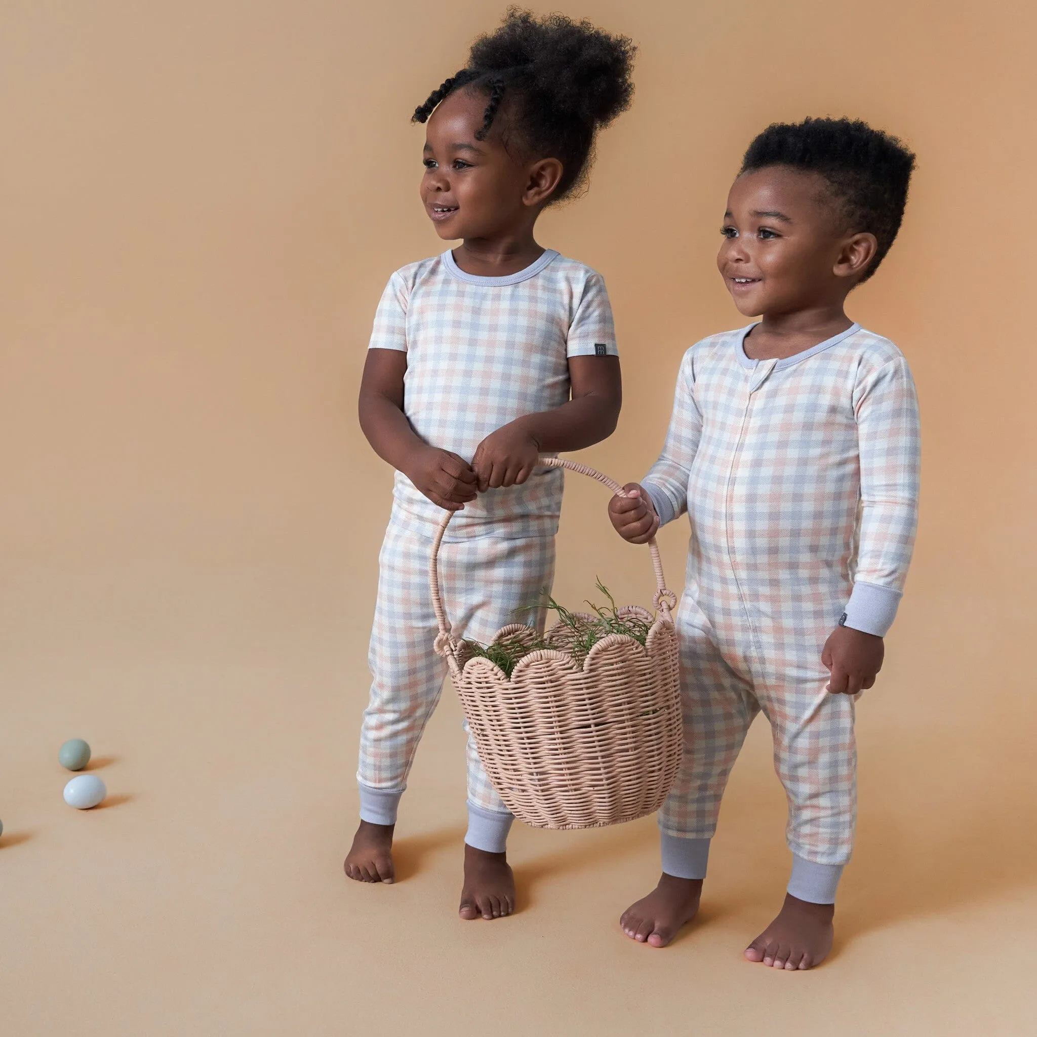 4-Piece Infant & Toddler Neutral Blue Plaid Snug Fitting Pajamas