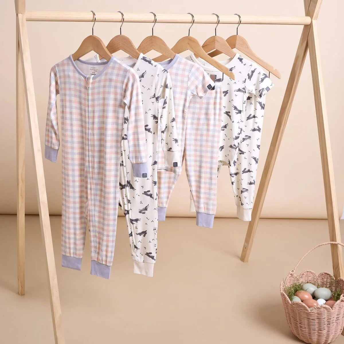 4-Piece Infant & Toddler Neutral Blue Plaid Snug Fitting Pajamas