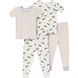 4-Piece Infant & Toddler Neutral Blue Plaid Snug Fitting Pajamas