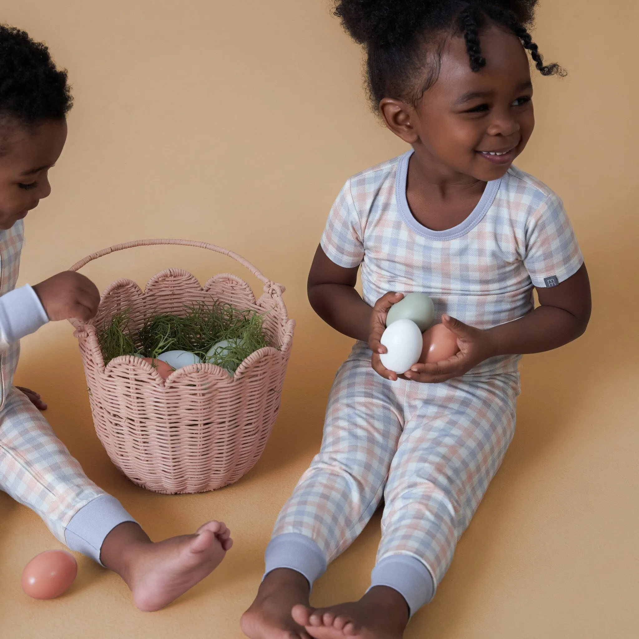 4-Piece Infant & Toddler Neutral Blue Plaid Snug Fitting Pajamas