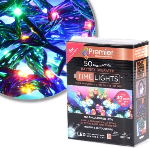 50 Multi-Action Battery Operated LED Multi Coloured Lights W/Timer