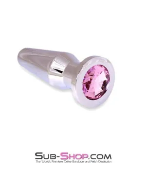 7244AE     Chromed Steel Classic Butt Plug with Pink Crystal Base