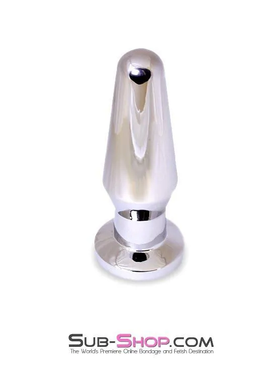 7244AE     Chromed Steel Classic Butt Plug with Pink Crystal Base