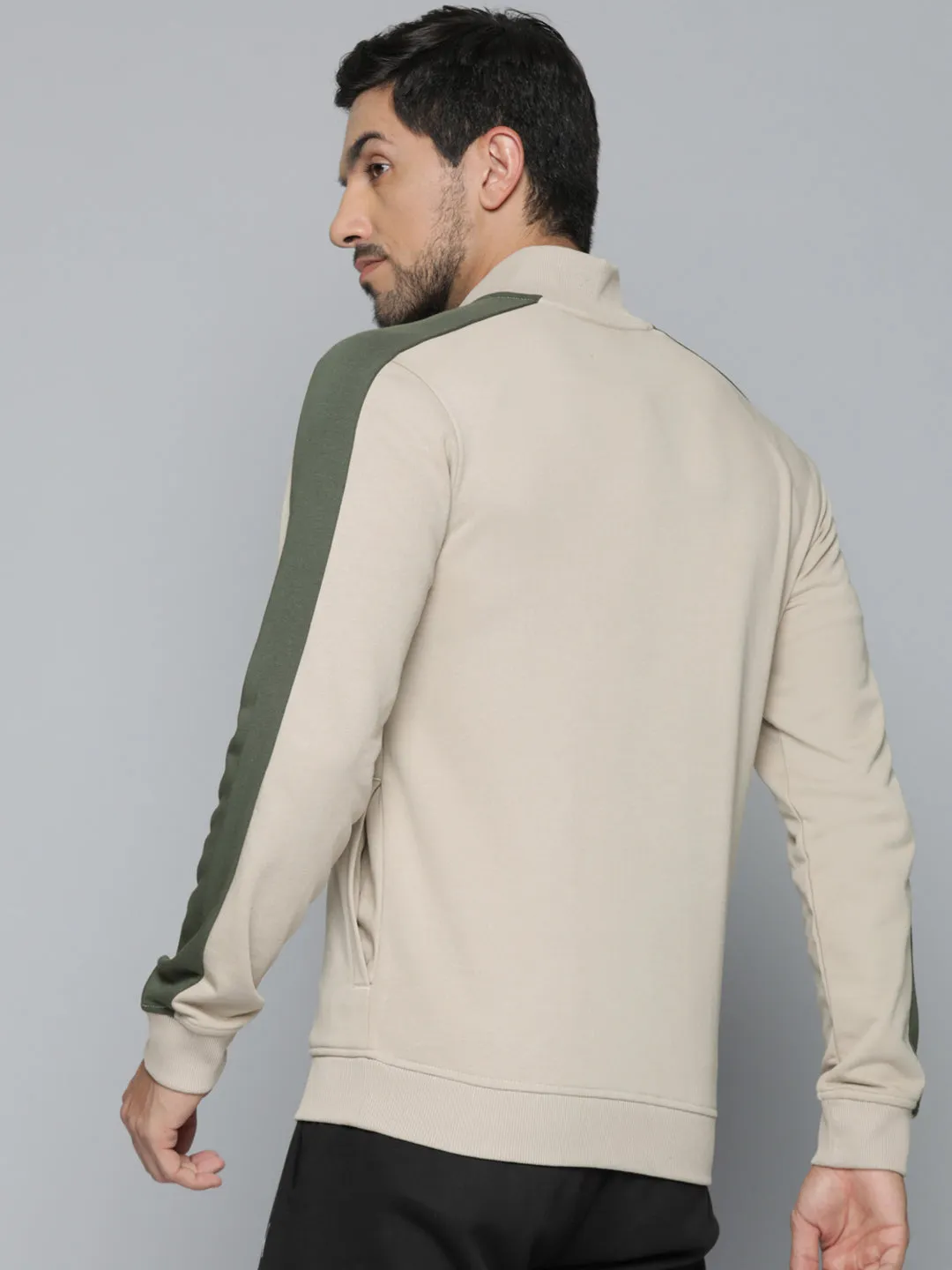 Alcis Men Cream-Coloured Colourblocked Sweatshirt