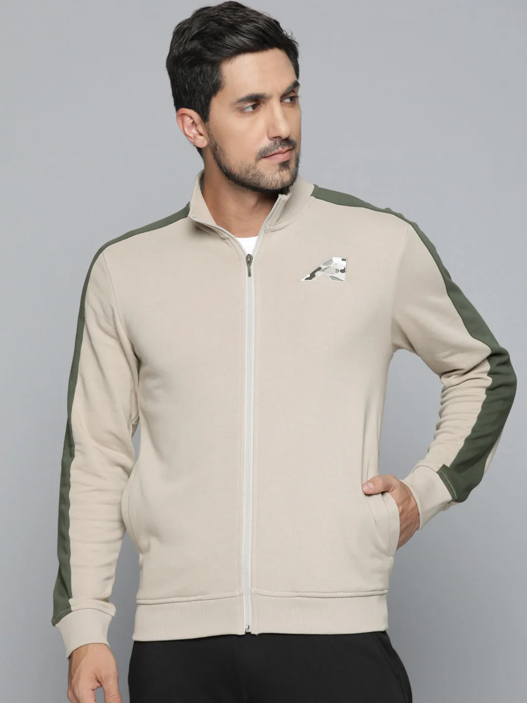 Alcis Men Cream-Coloured Colourblocked Sweatshirt