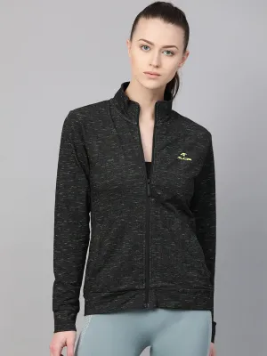 Alcis Women Black Green Self-Design Sweatshirt