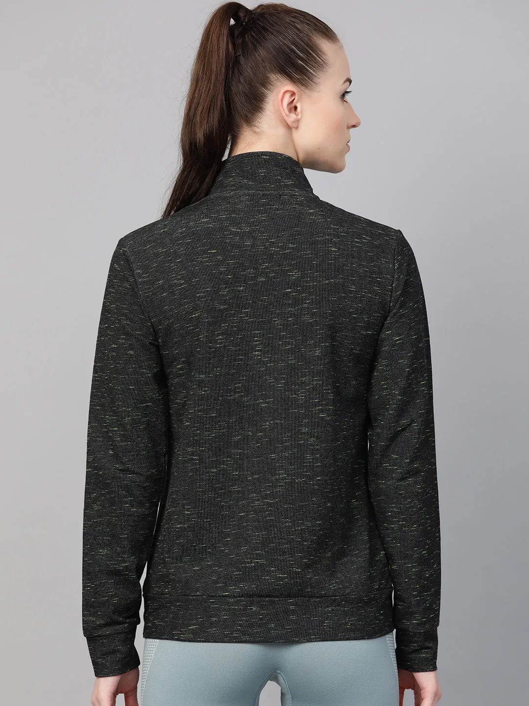 Alcis Women Black Green Self-Design Sweatshirt