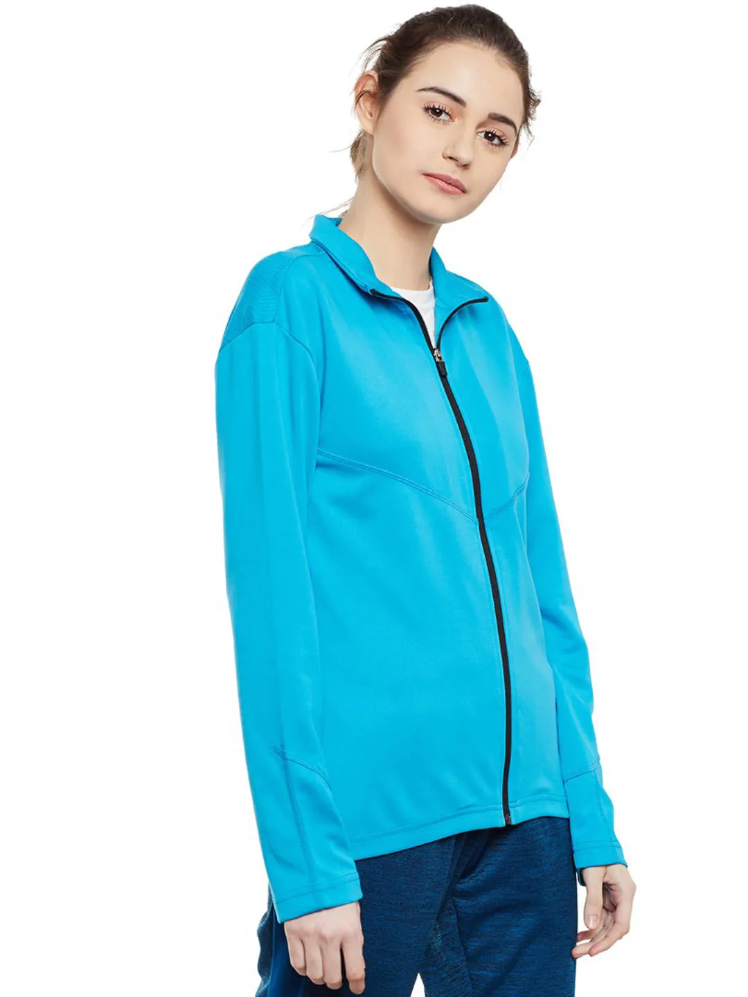 Alcis Women Blue Solid Open Front Jacket 516WJK386