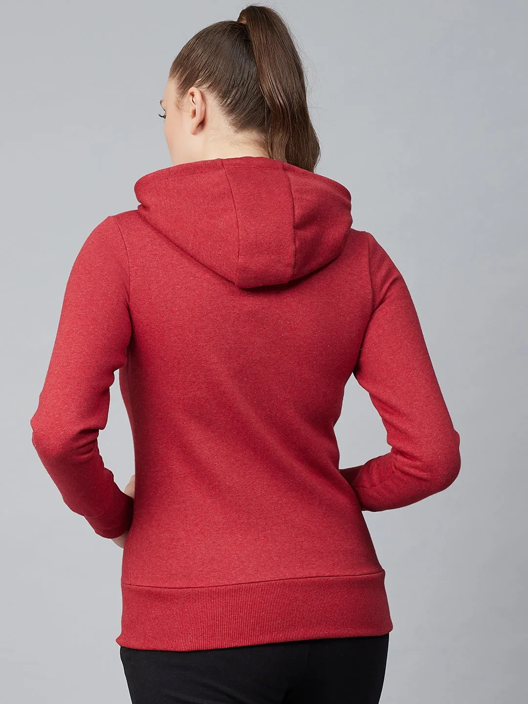Alcis Women Red Solid Hooded Front-Open Sweatshirt