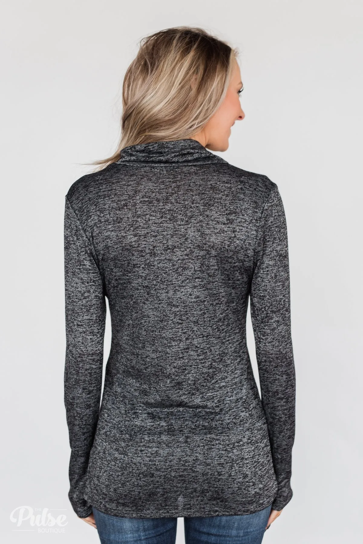 All This Time Zipper Pullover Top- Heather Black