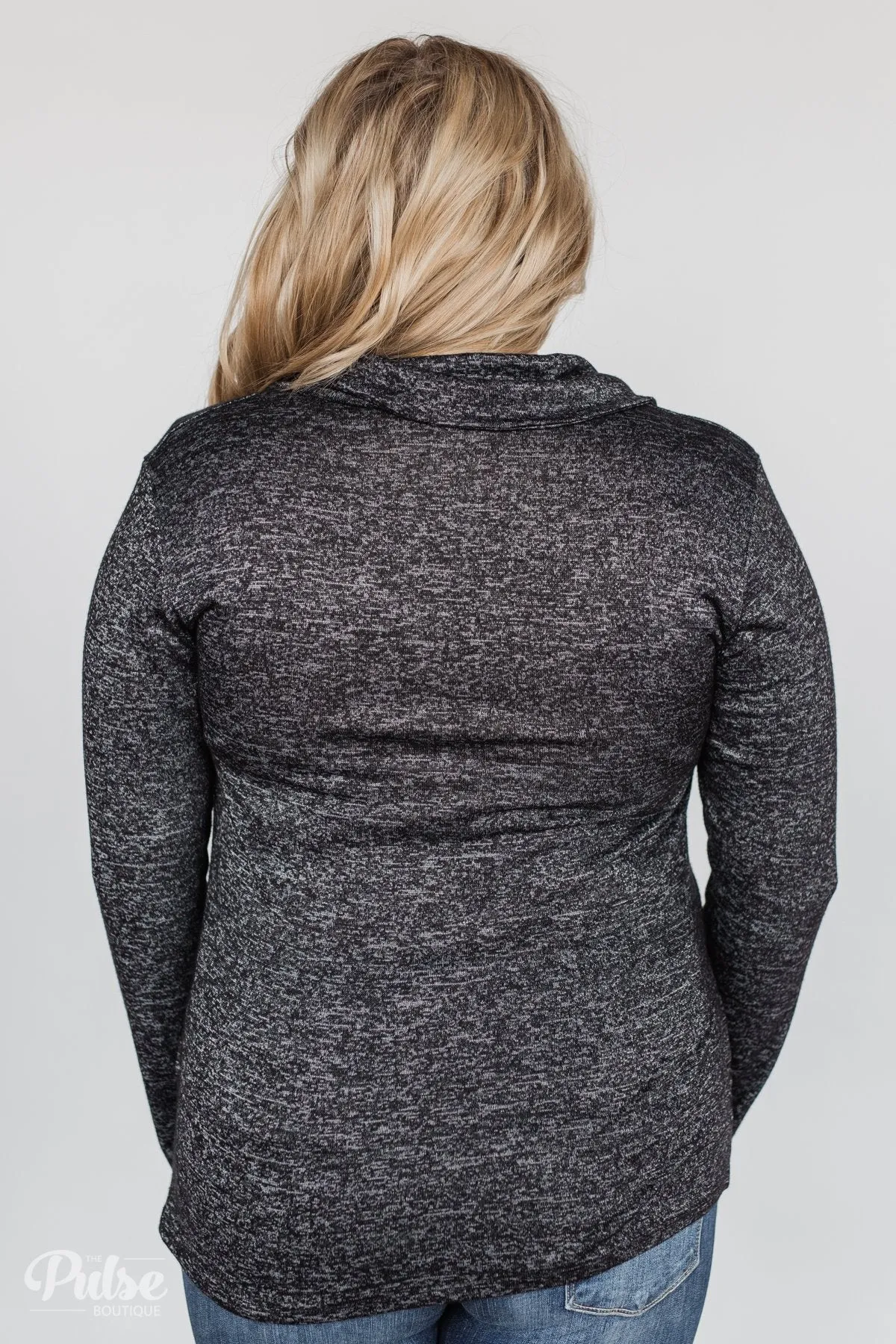 All This Time Zipper Pullover Top- Heather Black