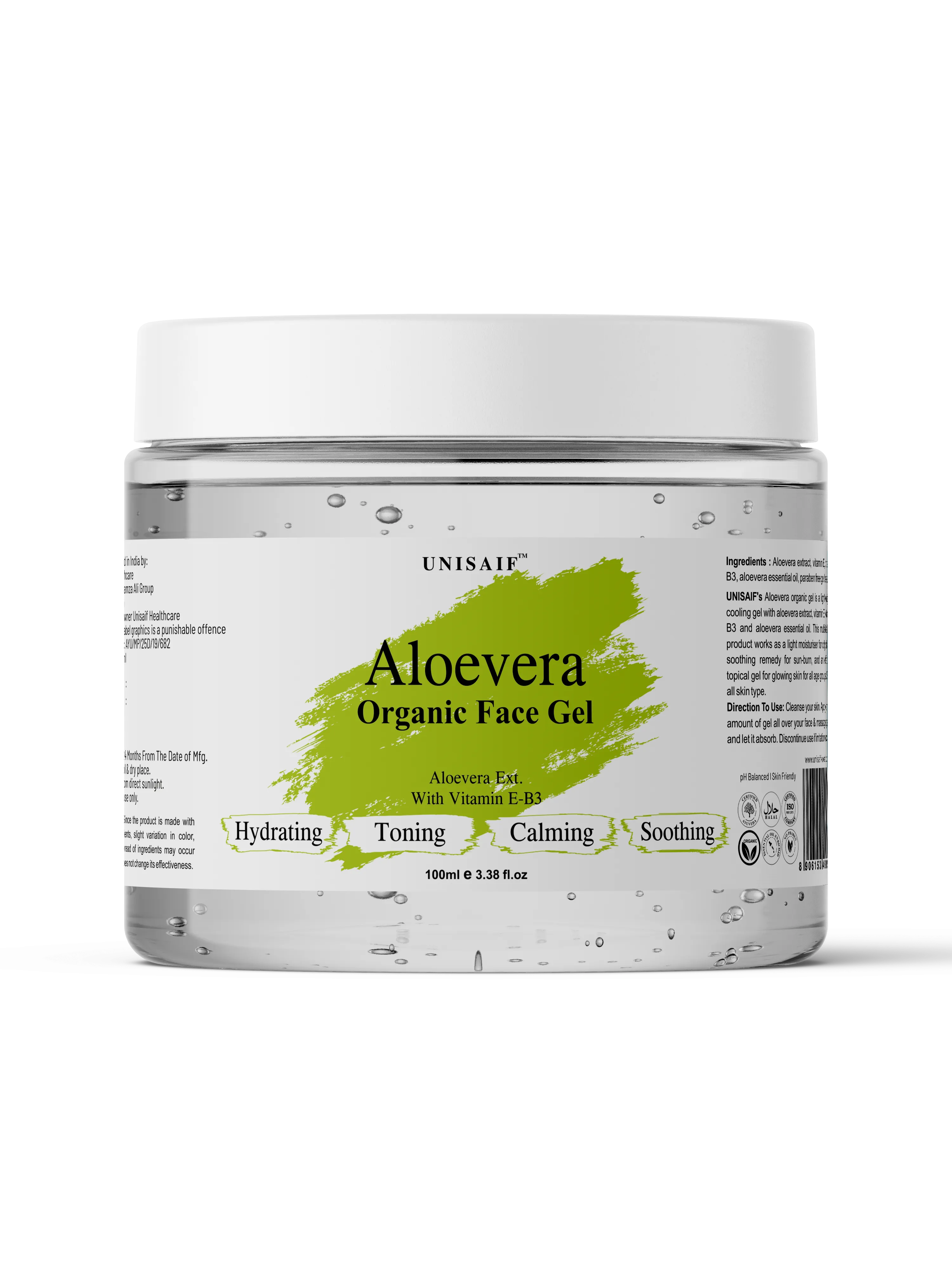 Aloevera Organic Facial Gel (100g) With Aloevera Extract |Hydrating| Acne Prevention| Calming| Soothing| NO PARABEN