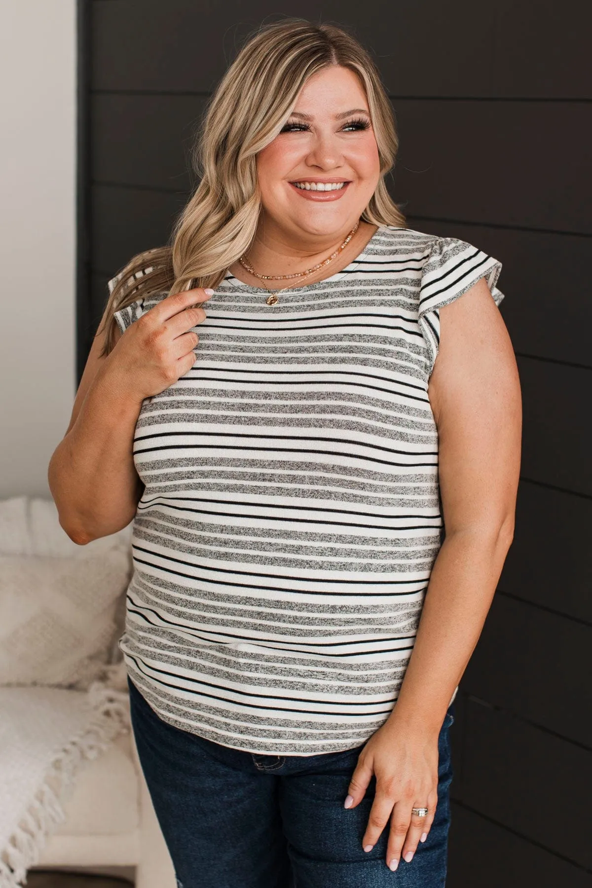Appeals To Me Striped Knit Top- Ivory & Charcoal