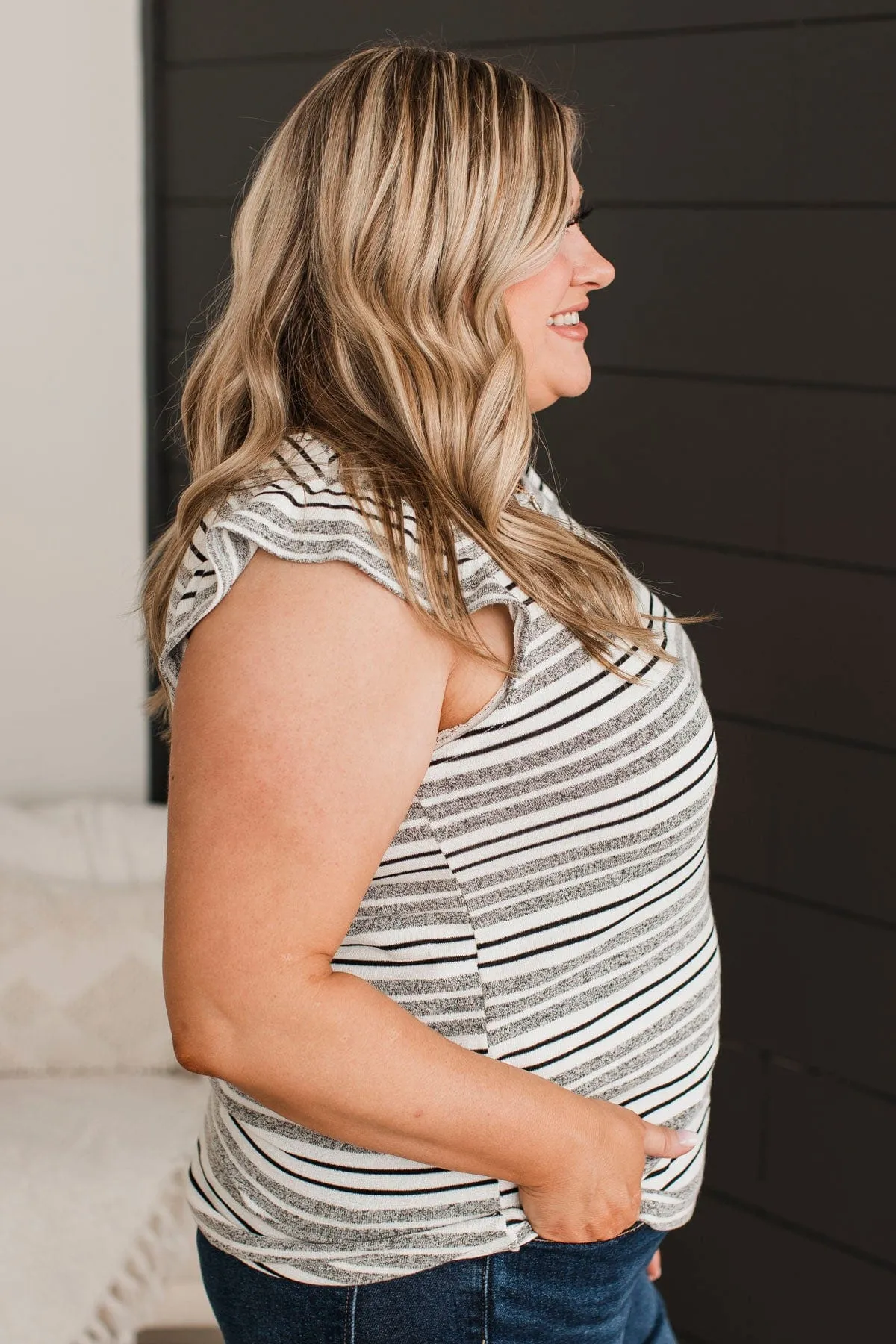 Appeals To Me Striped Knit Top- Ivory & Charcoal