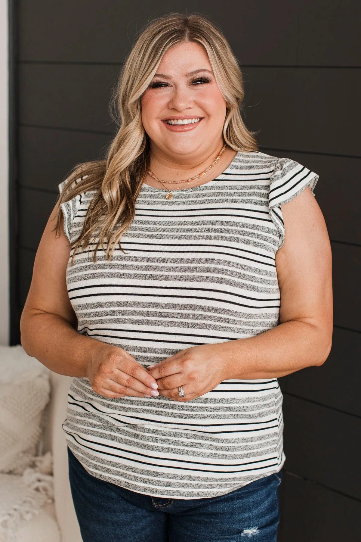 Appeals To Me Striped Knit Top- Ivory & Charcoal