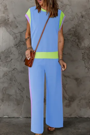 Aubree Contrast Round Neck Top and Pants Set