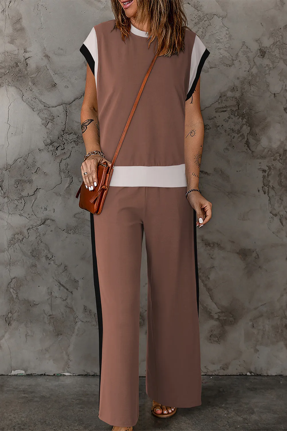 Aubree Contrast Round Neck Top and Pants Set