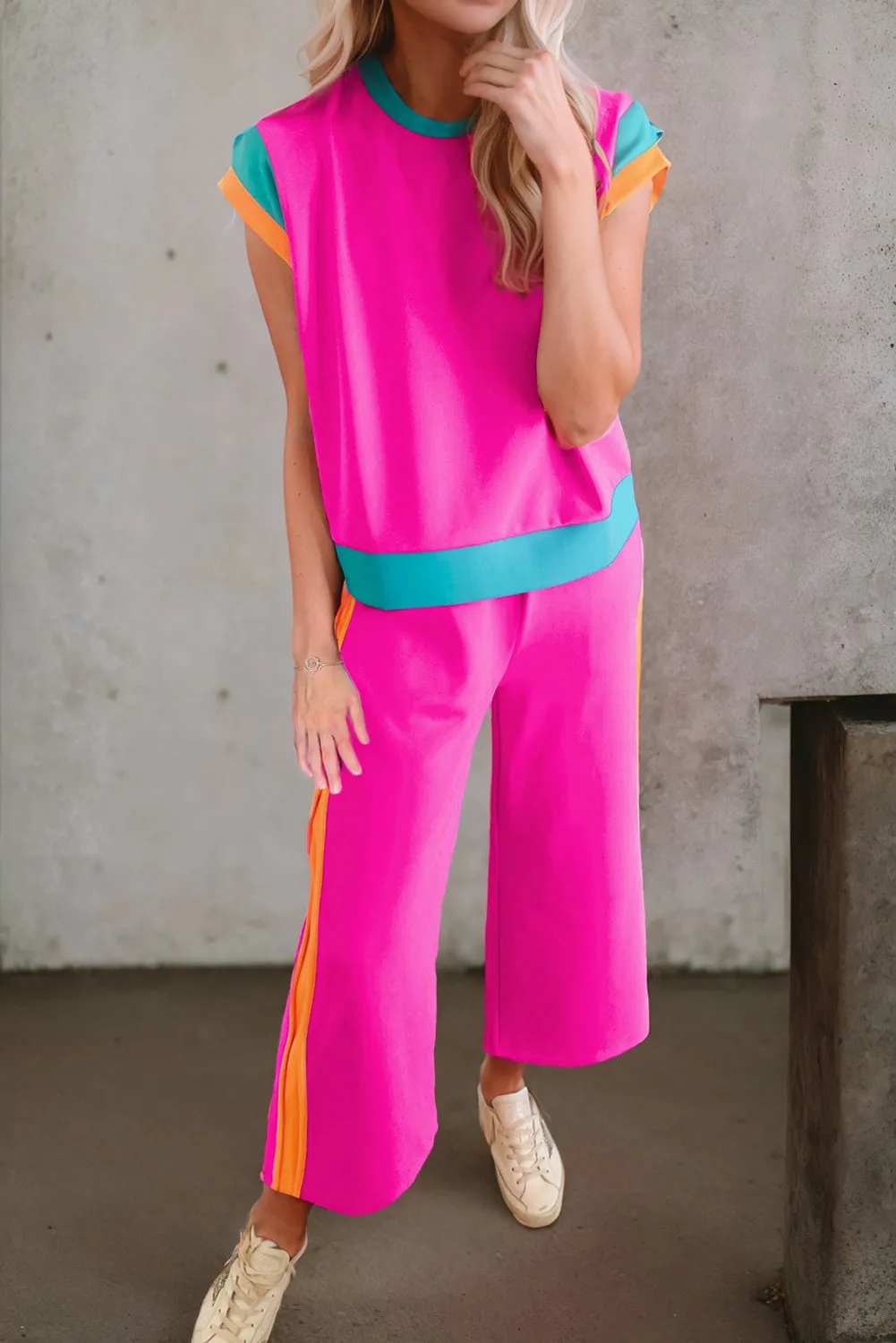 Aubree Contrast Round Neck Top and Pants Set