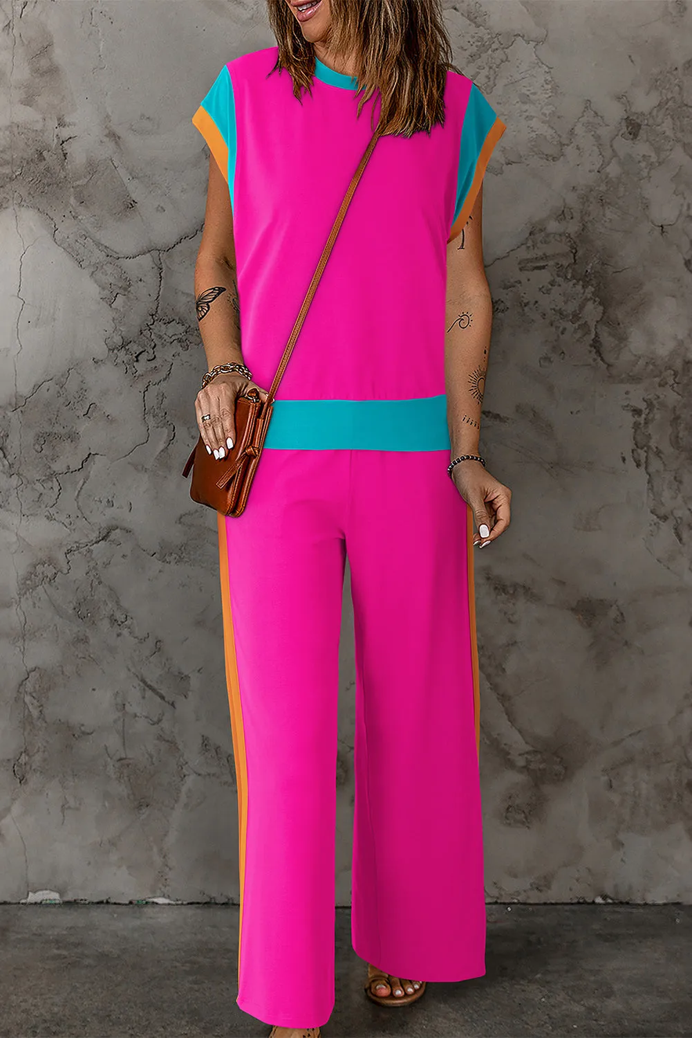 Aubree Contrast Round Neck Top and Pants Set