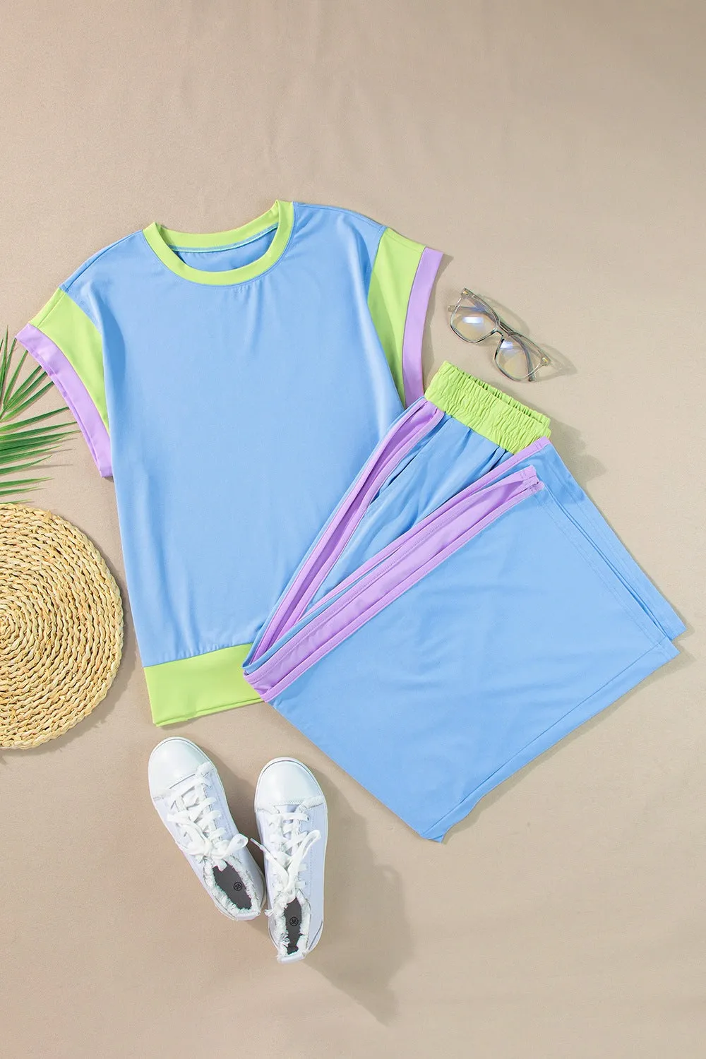 Aubree Contrast Round Neck Top and Pants Set