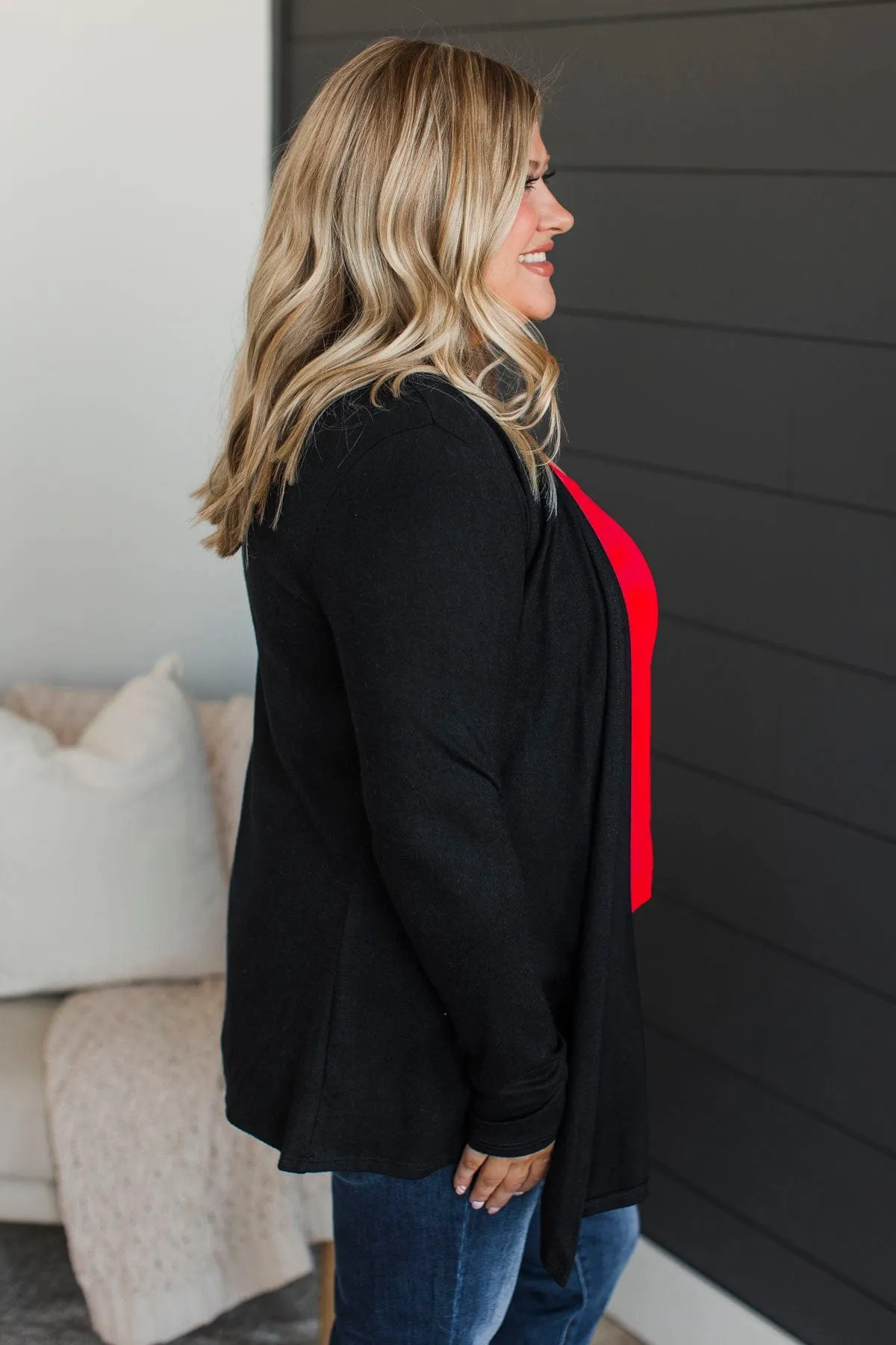 Away On Holiday Drape Cardigan- Black