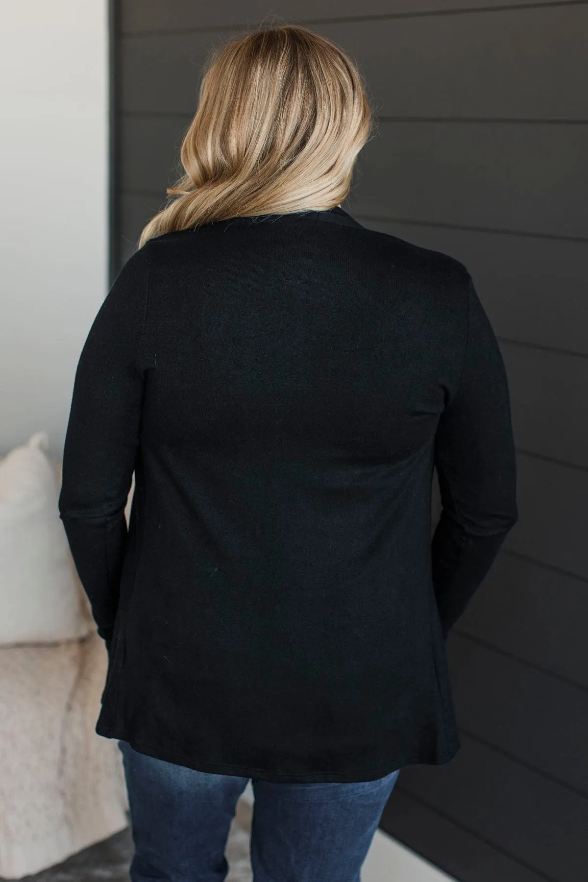 Away On Holiday Drape Cardigan- Black