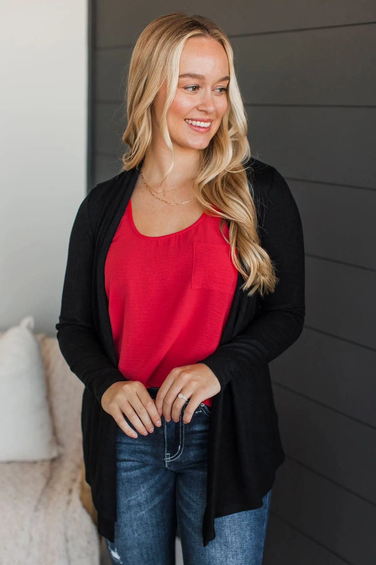 Away On Holiday Drape Cardigan- Black