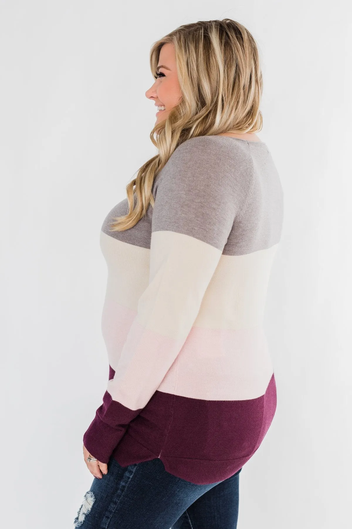 Be Yourself Color Block Sweater- Grey, Cream, & Blush