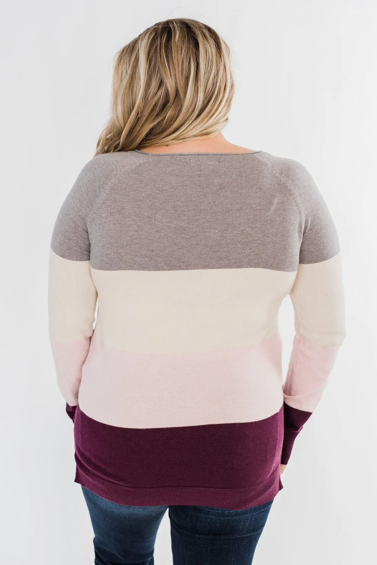 Be Yourself Color Block Sweater- Grey, Cream, & Blush