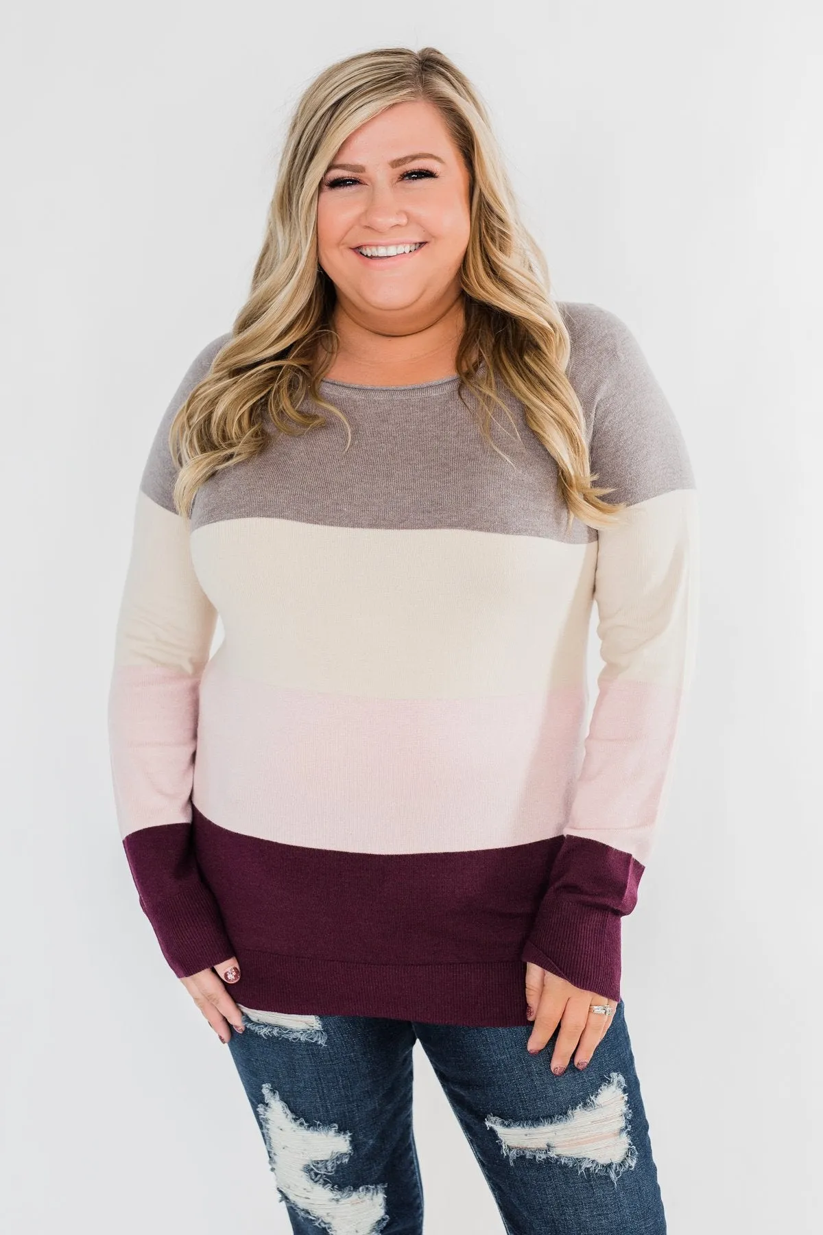 Be Yourself Color Block Sweater- Grey, Cream, & Blush