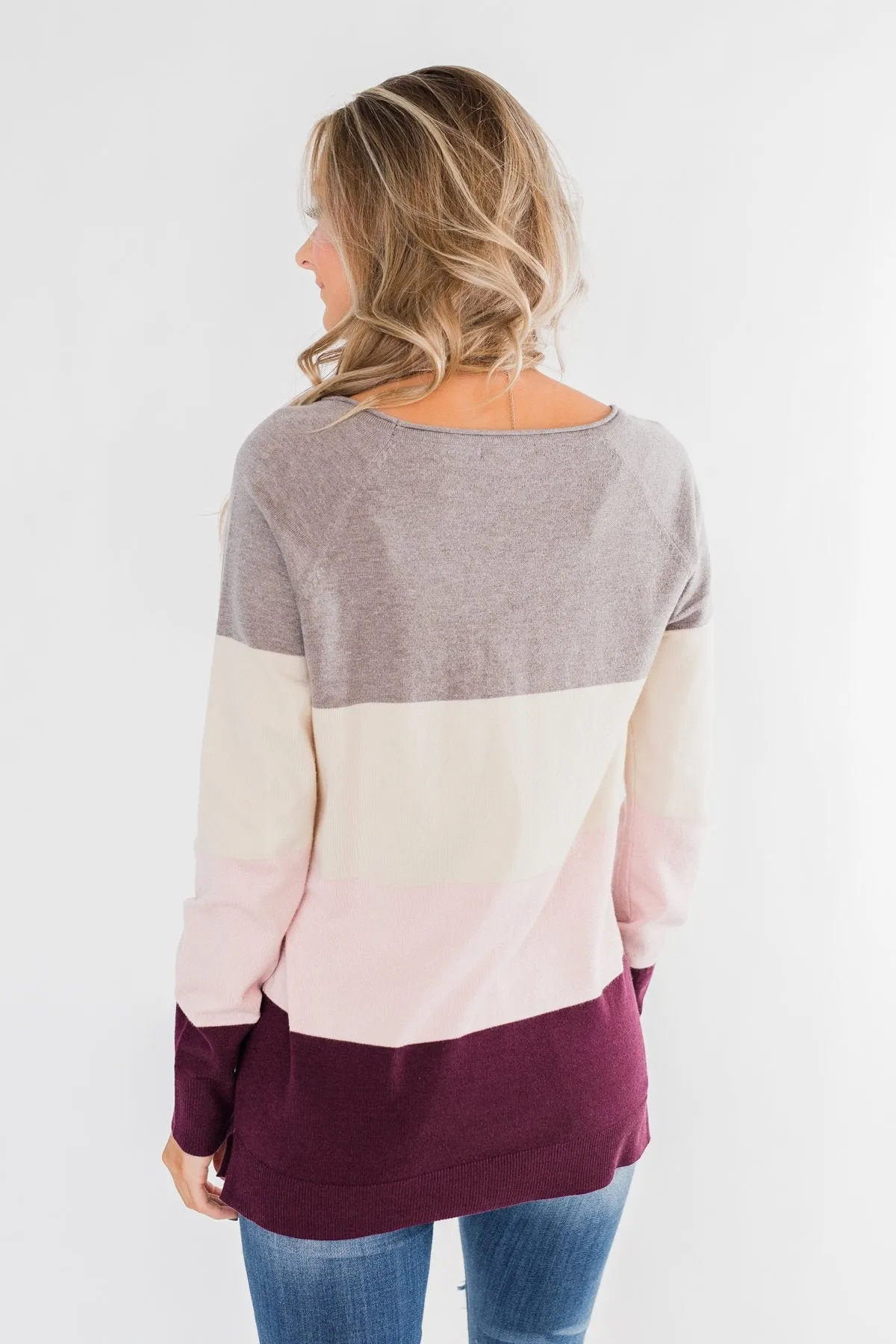 Be Yourself Color Block Sweater- Grey, Cream, & Blush
