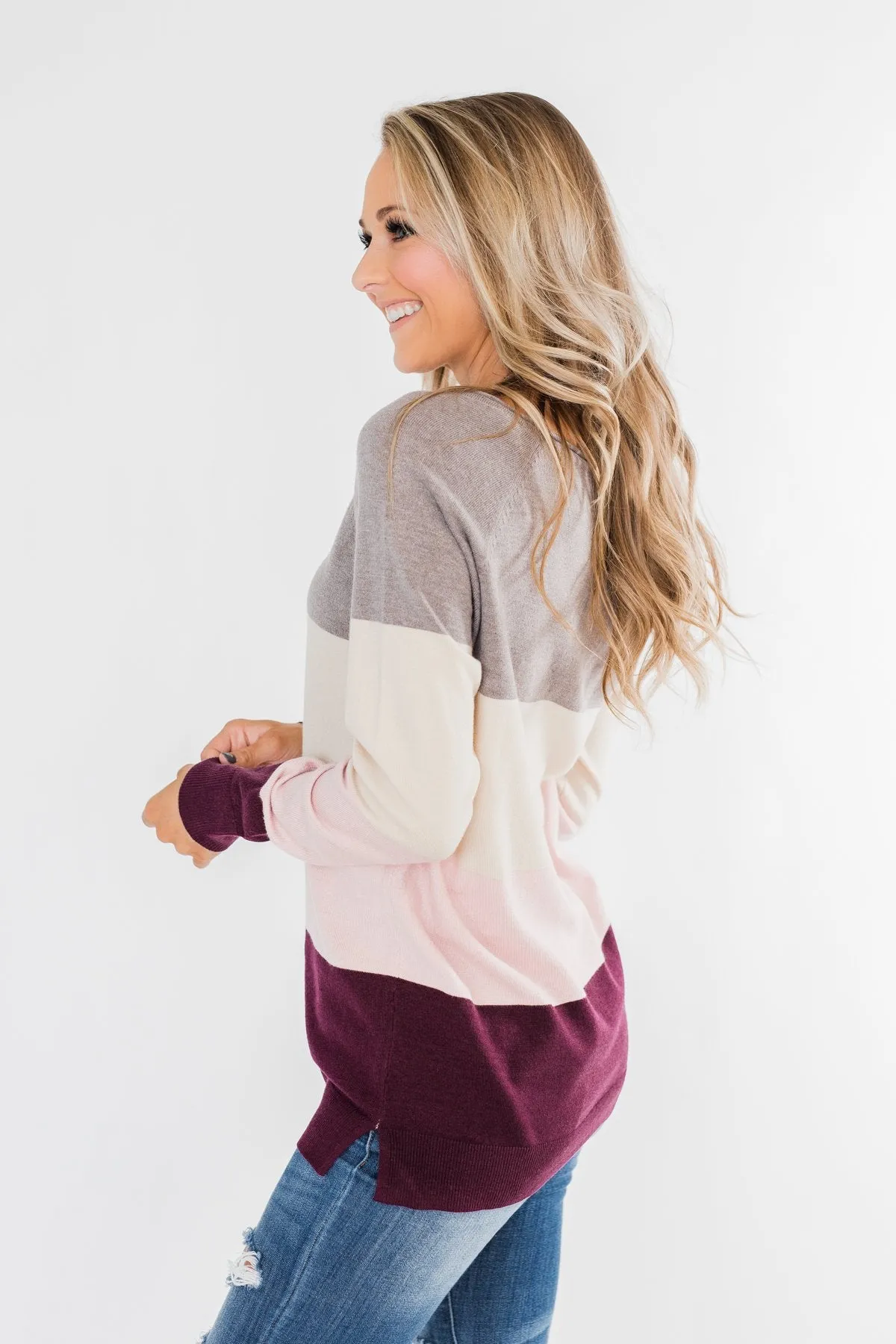 Be Yourself Color Block Sweater- Grey, Cream, & Blush