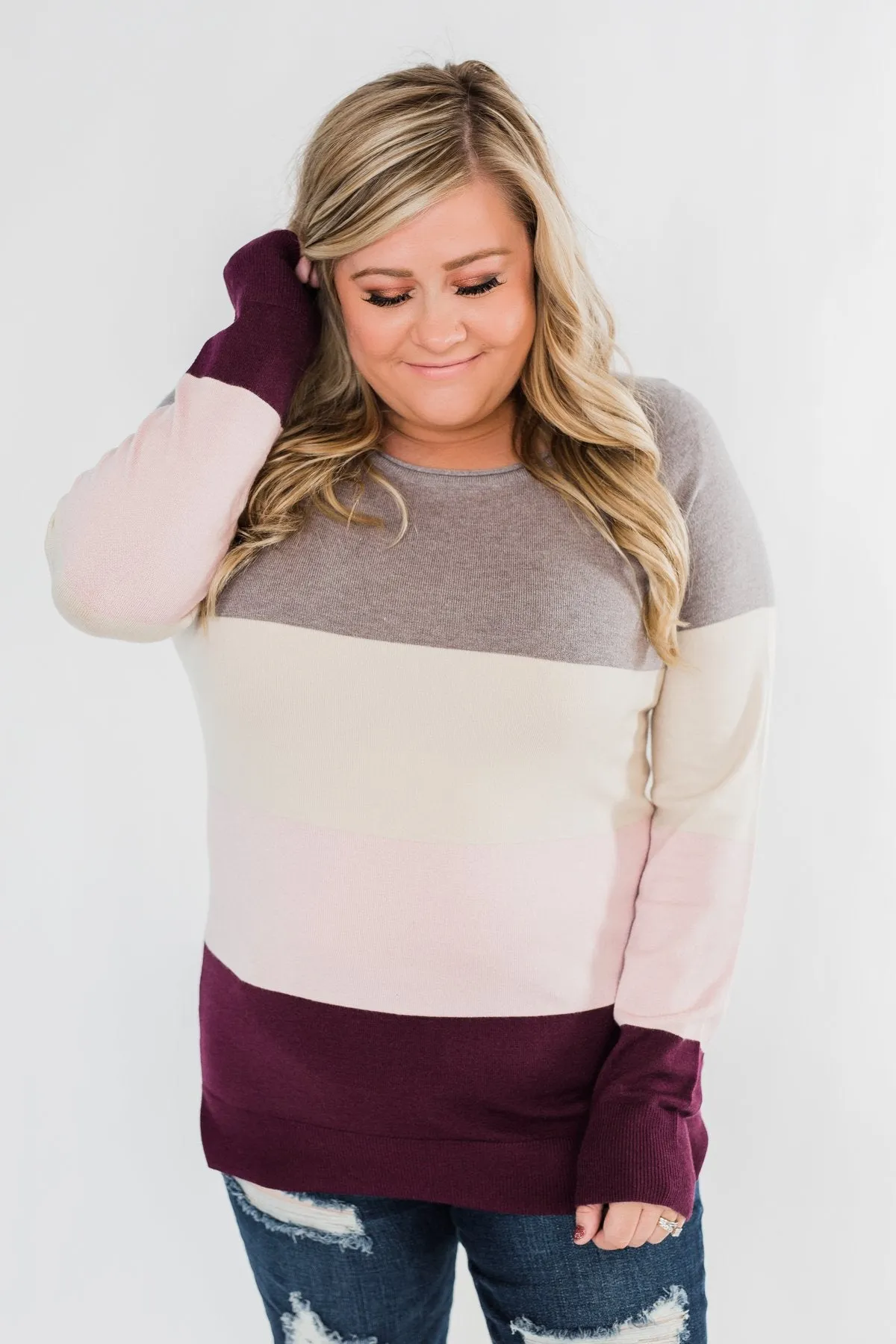 Be Yourself Color Block Sweater- Grey, Cream, & Blush