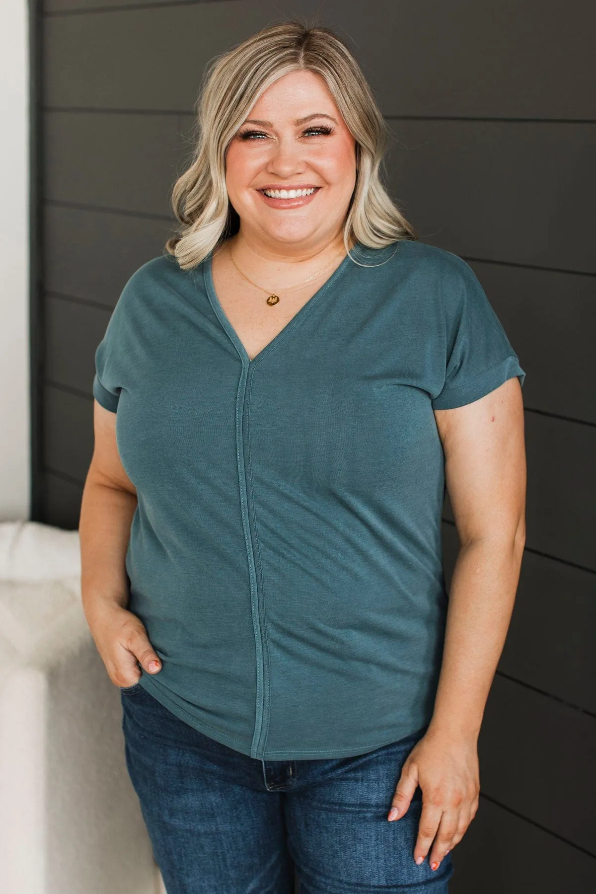 Beautiful Things Short Sleeve Top- Dusty Teal