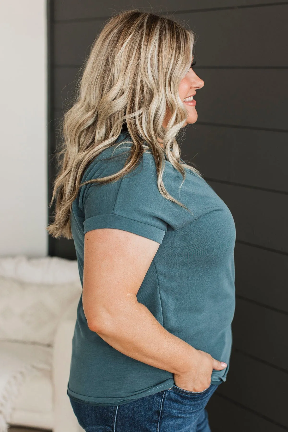 Beautiful Things Short Sleeve Top- Dusty Teal