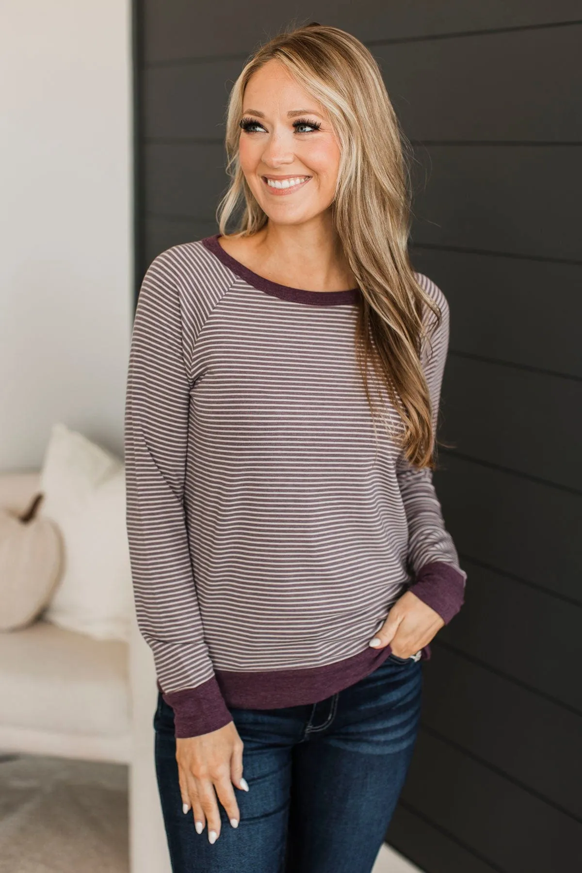Better Than Yesterday Striped Top- Light Plum