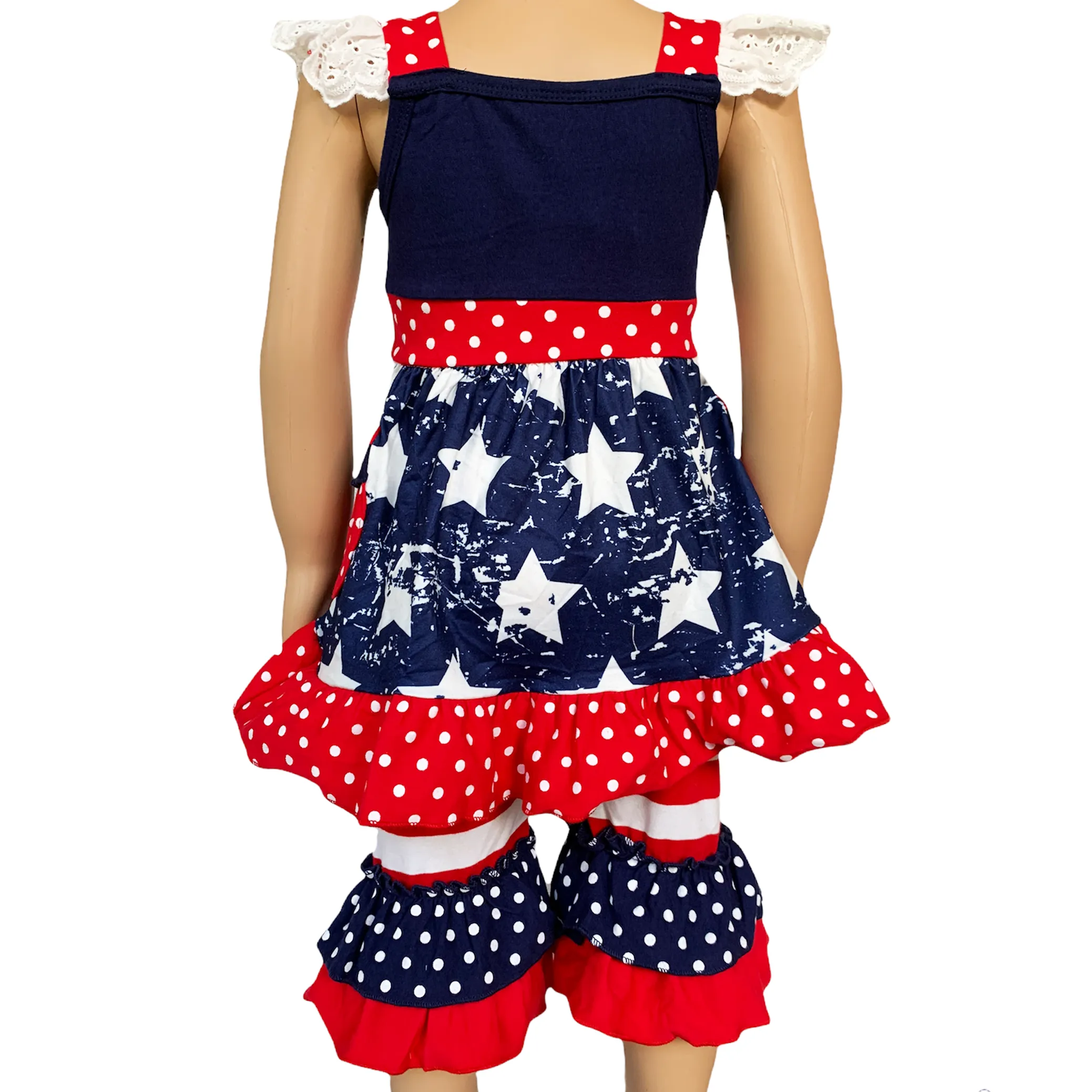 Big Girls 4th of July Patriotic Red White and Blue Dress & ruffle pants sz 8