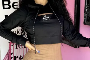 Black peace crop hoody