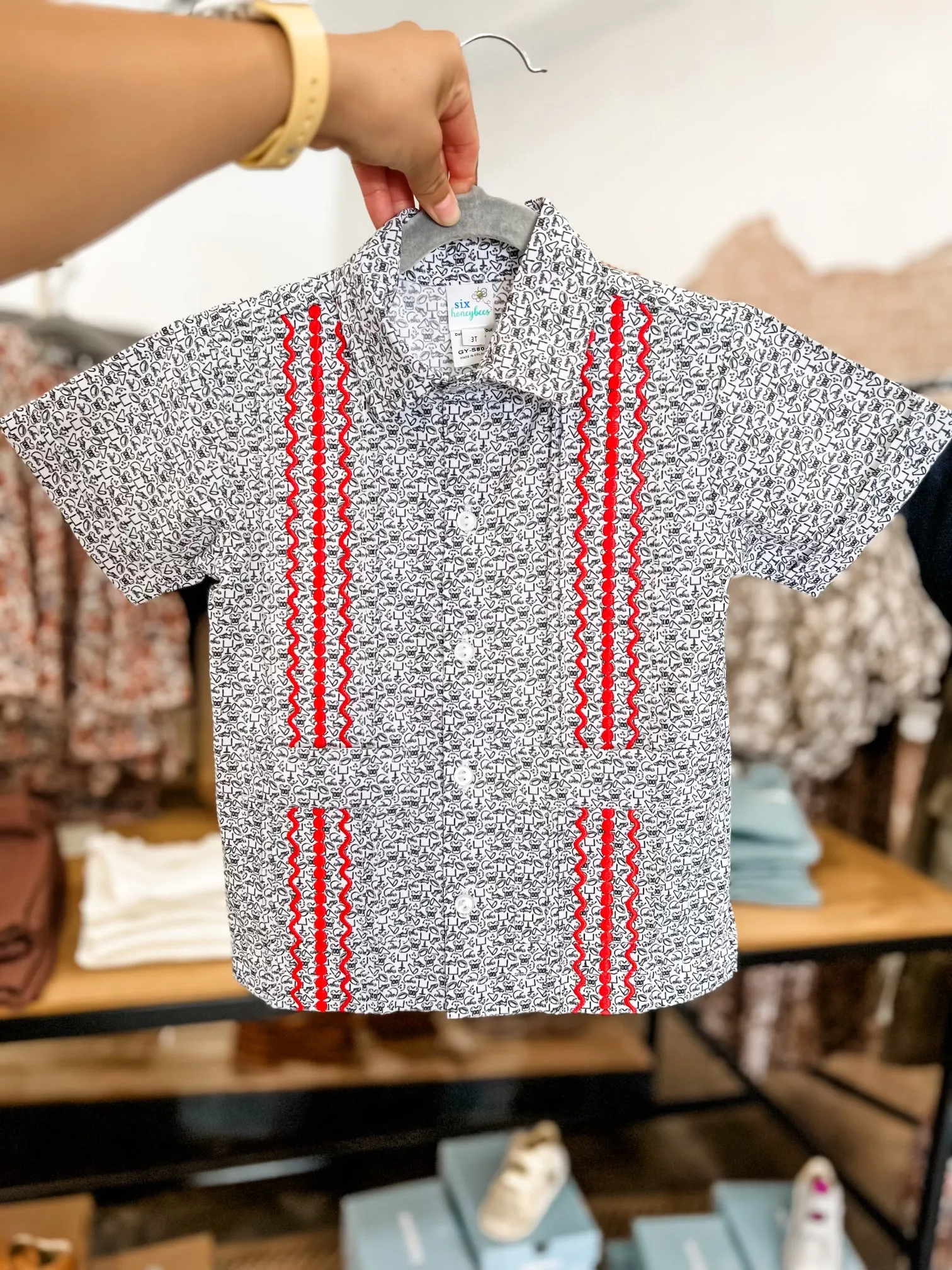Black   Red Game Day Guayabera Shirt  || Tailgate Collection