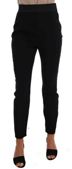 Black Wool Stretch High Waist Pants