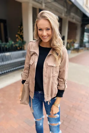 Brisk Morning Lightweight Zip Up Jacket- Mocha