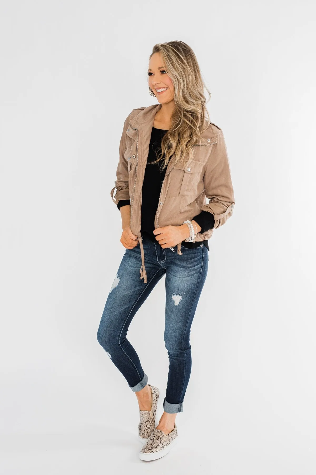 Brisk Morning Lightweight Zip Up Jacket- Mocha