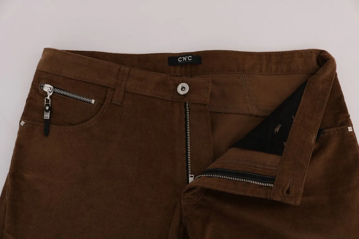 Brown Cotton Stretch Pants