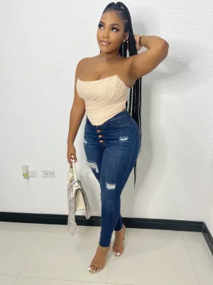Buttoned Denim Pants