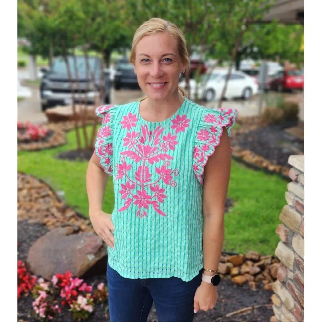 Caroline Gingham Top by THML