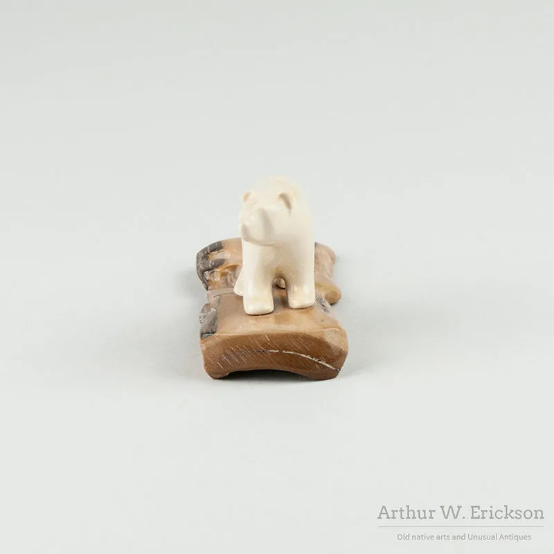 Carved Polar Bear on Mammoth Ivory Base