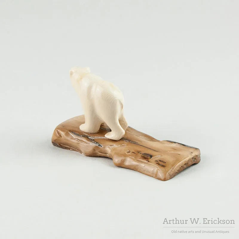 Carved Polar Bear on Mammoth Ivory Base
