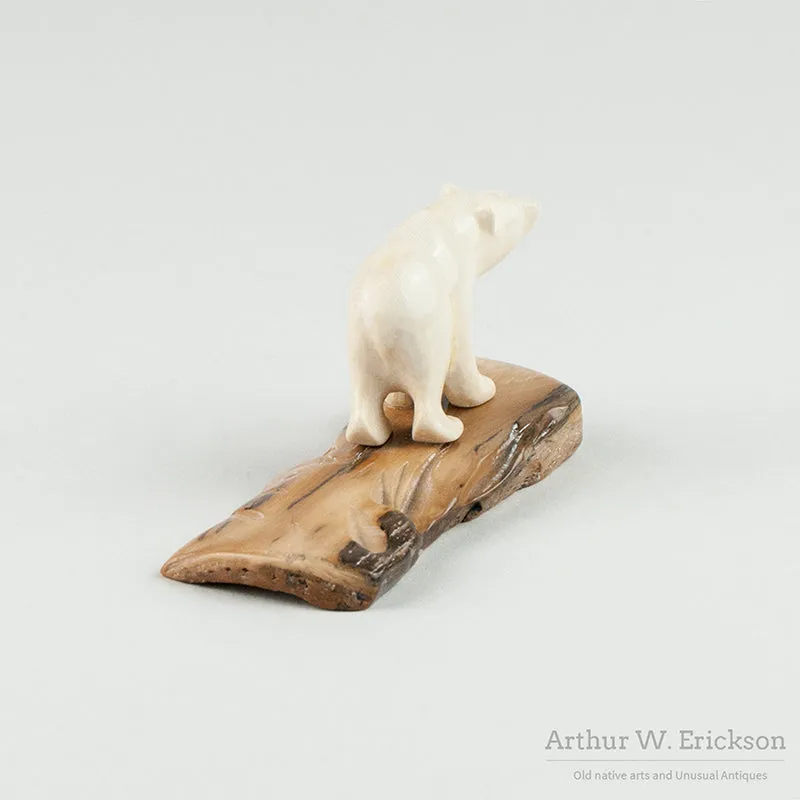 Carved Polar Bear on Mammoth Ivory Base