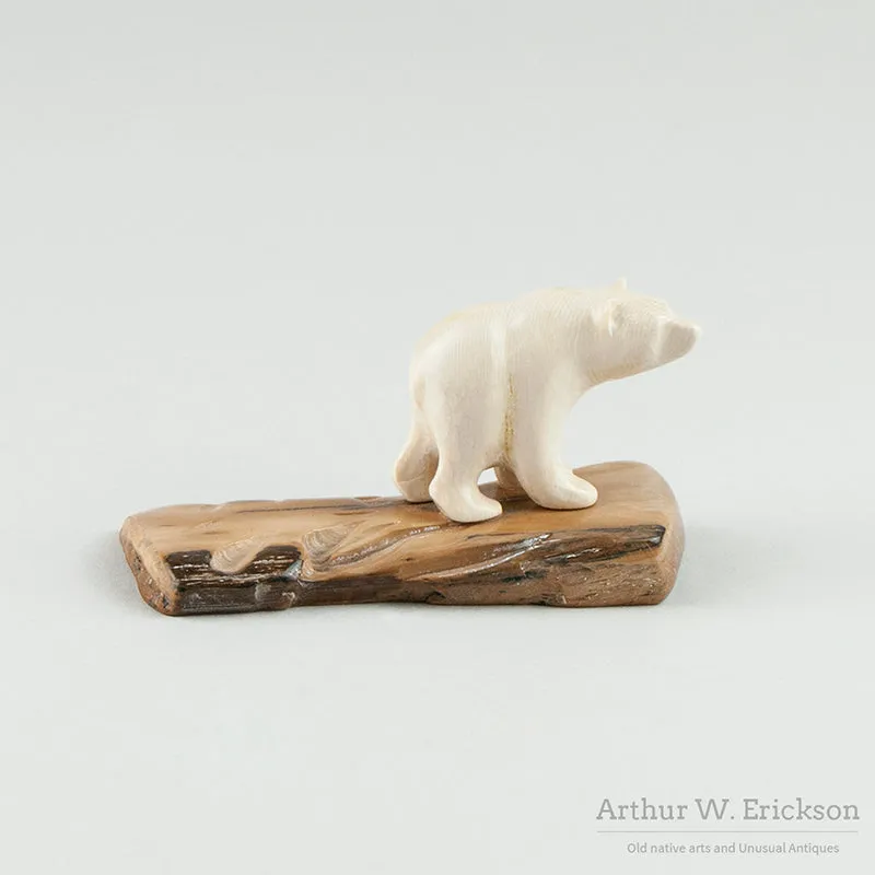 Carved Polar Bear on Mammoth Ivory Base