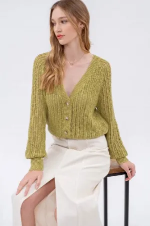 Chartreuse Button Lightweight Cardigan